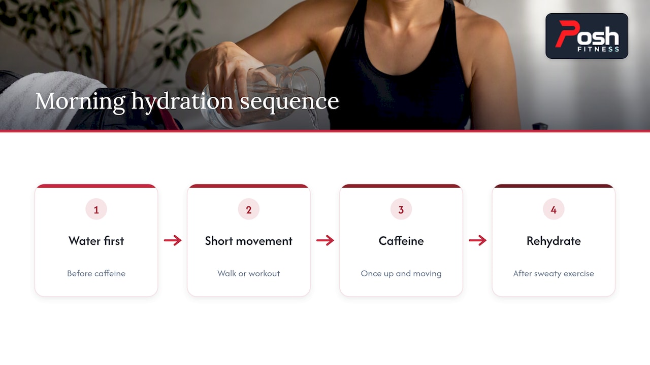 Sequence from water to movement and caffeine